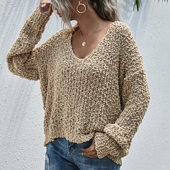 Black oversized popcorn off shoulder Knit Sweater - Picture 7 of 13